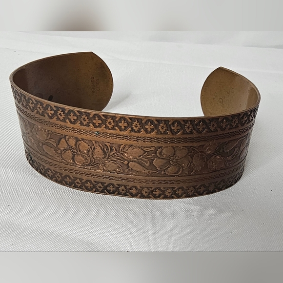 Vintage Floral Solid Copper Bracelet Cuff - Picture 1 of 5